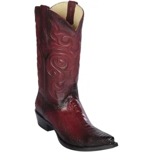 Los Altos Boots - Mens Dress Cowboy Boot - Low Priced Ostrich Leg Snip Toe Faded Burgundy Western Boots- in Burgundy