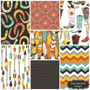 Luckie Fat Quarter Bundle, Western Fabrics, Blend Maude Ashbury, Modern Country, Boots Hoseshoes Feathers Chevron Stars, Turquoise Brown