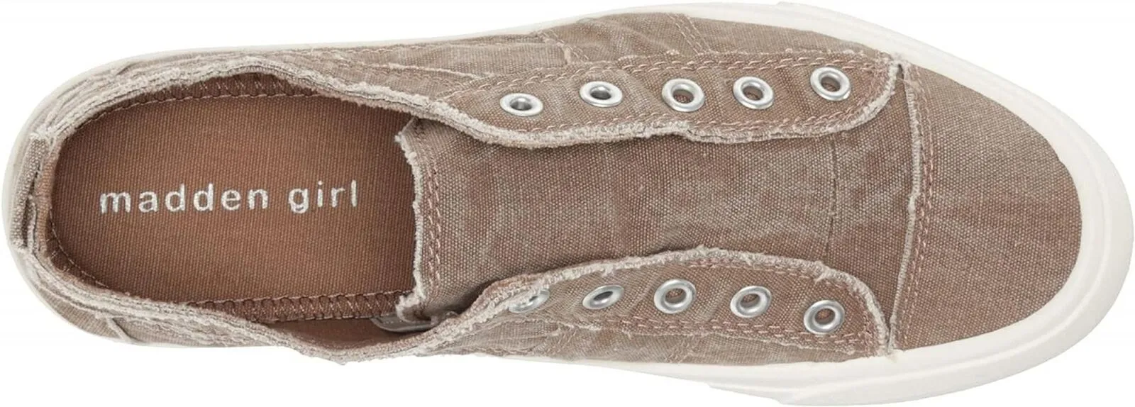 Madden Girl Retro Laceless Lillyy Sneaker Shoes Dark Oatmeal Fabric Brown 6.5M