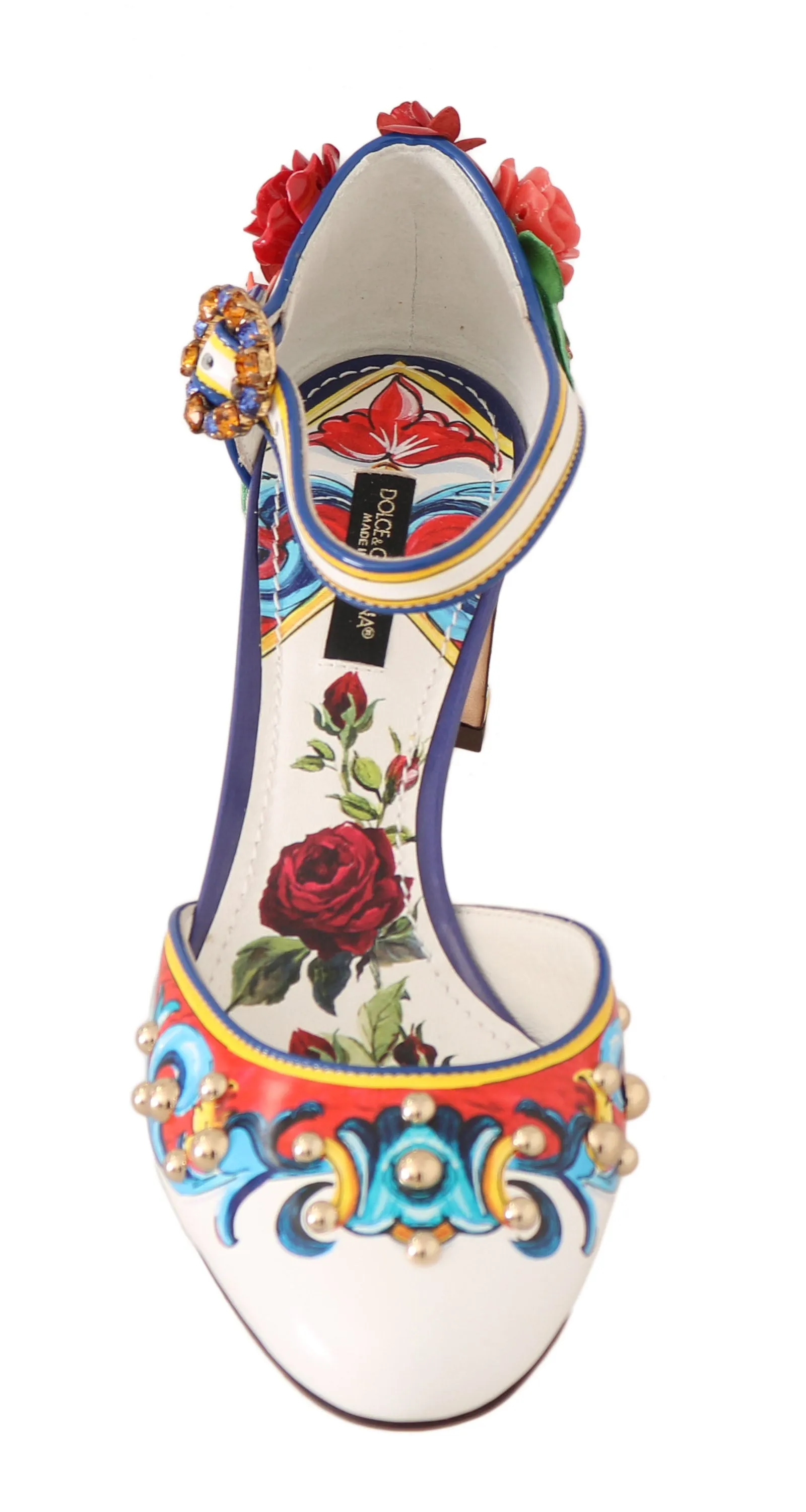 Majolica Crystal Leather Ankle Strap Sandals