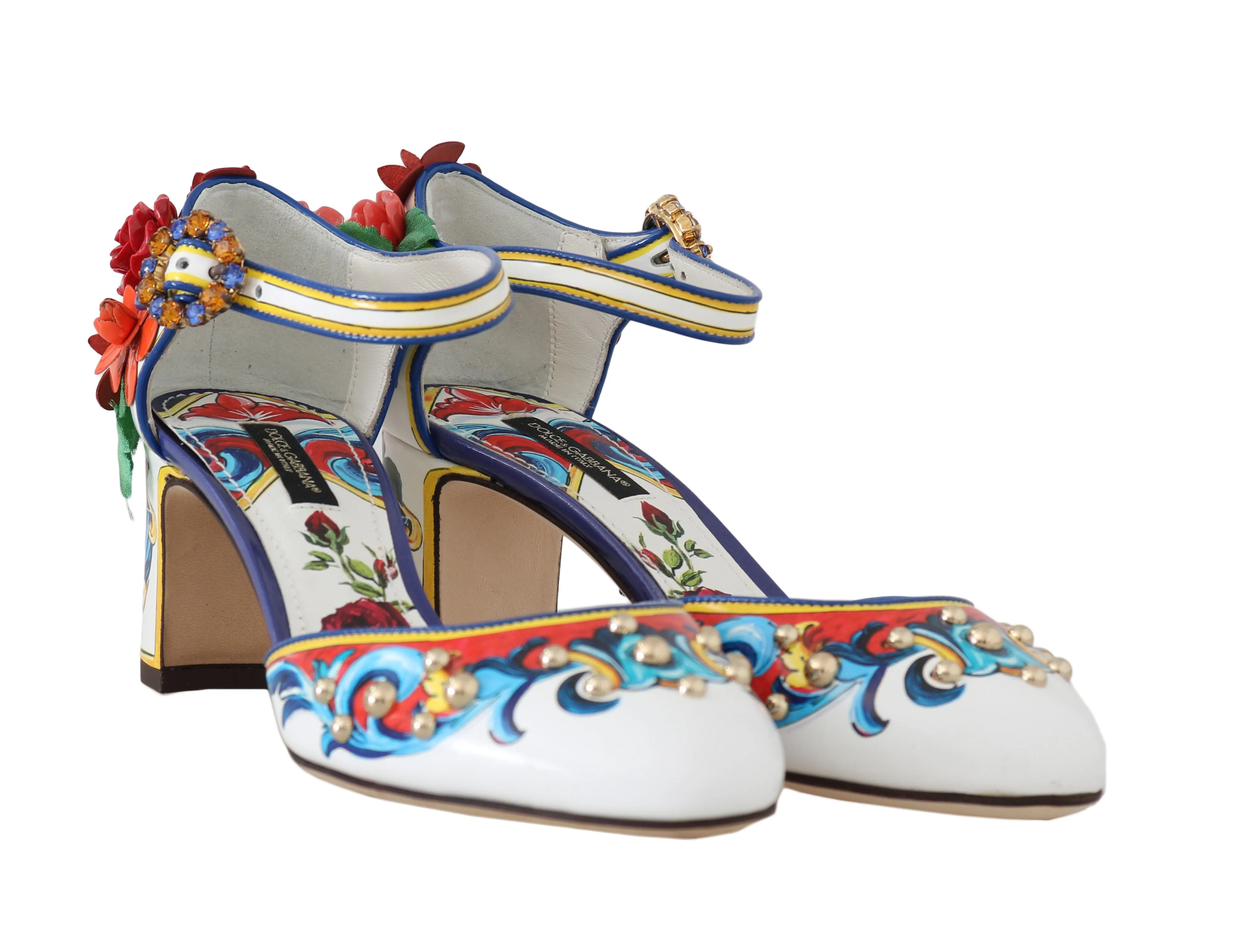 Majolica Crystal Leather Ankle Strap Sandals