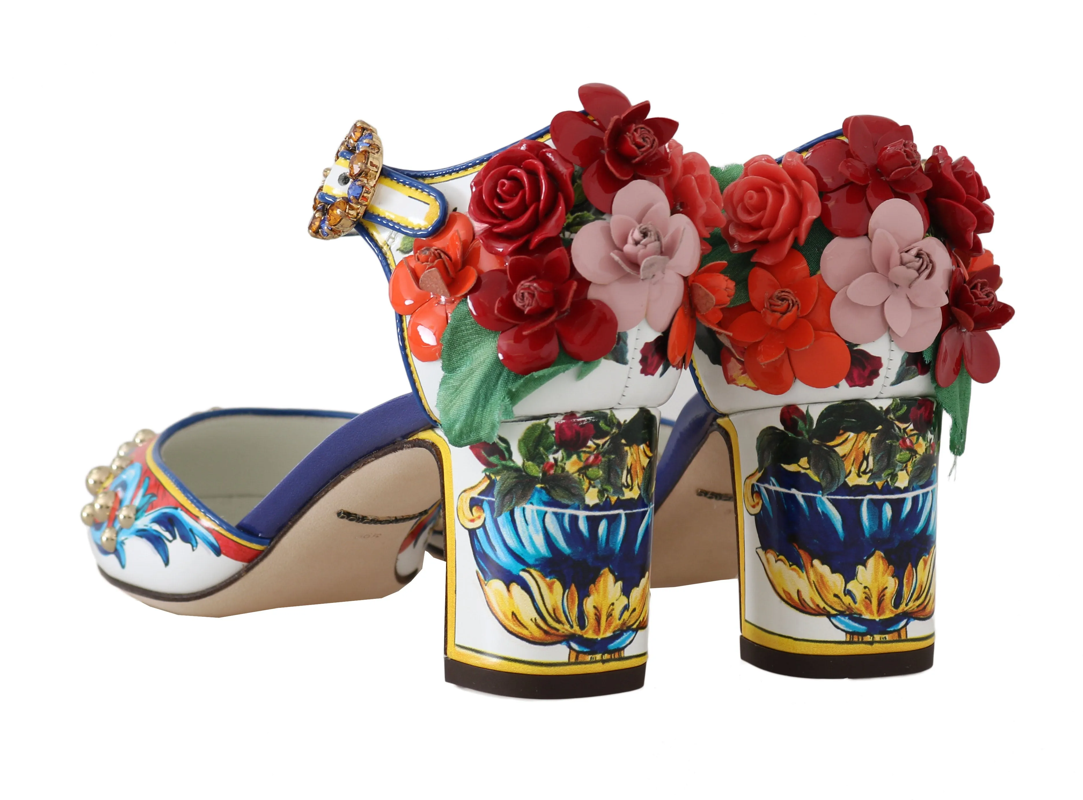 Majolica Crystal Leather Ankle Strap Sandals