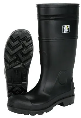 MCR Safety Plain Toe Boots, Size 7, 16 in H, PVC, Black, PBP1207