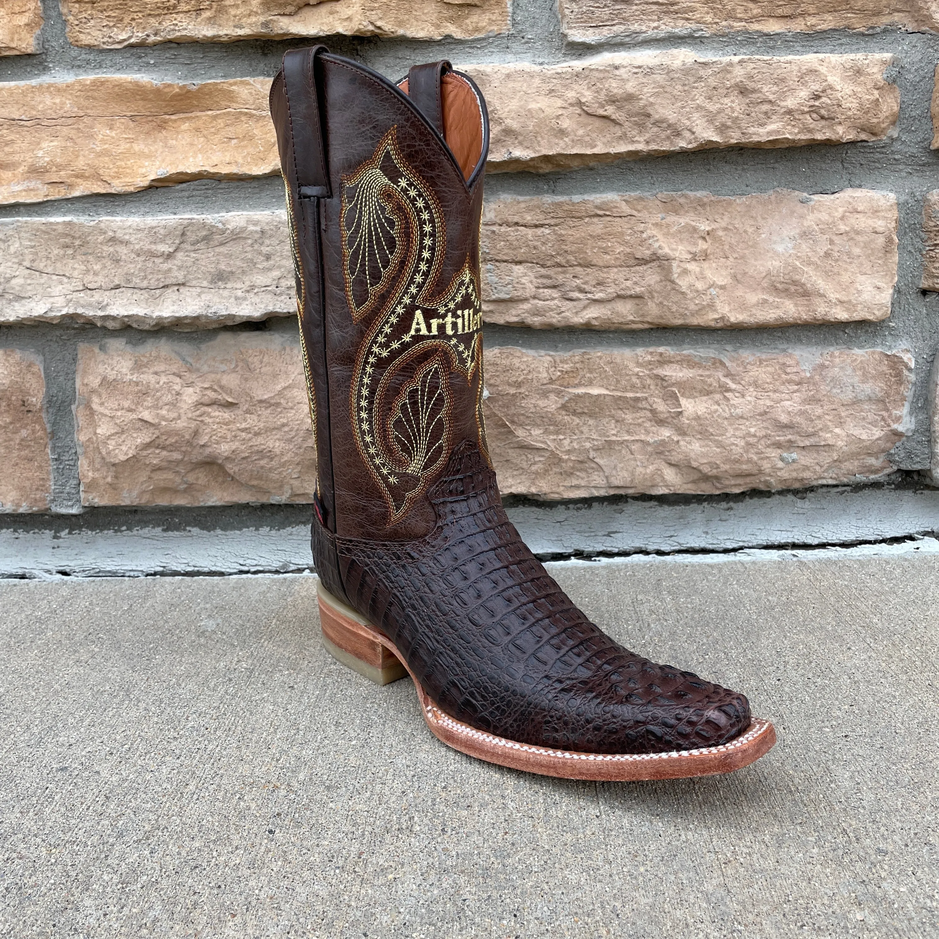 Men's Artillero Brown Crocodile Print Italian Square Toe
