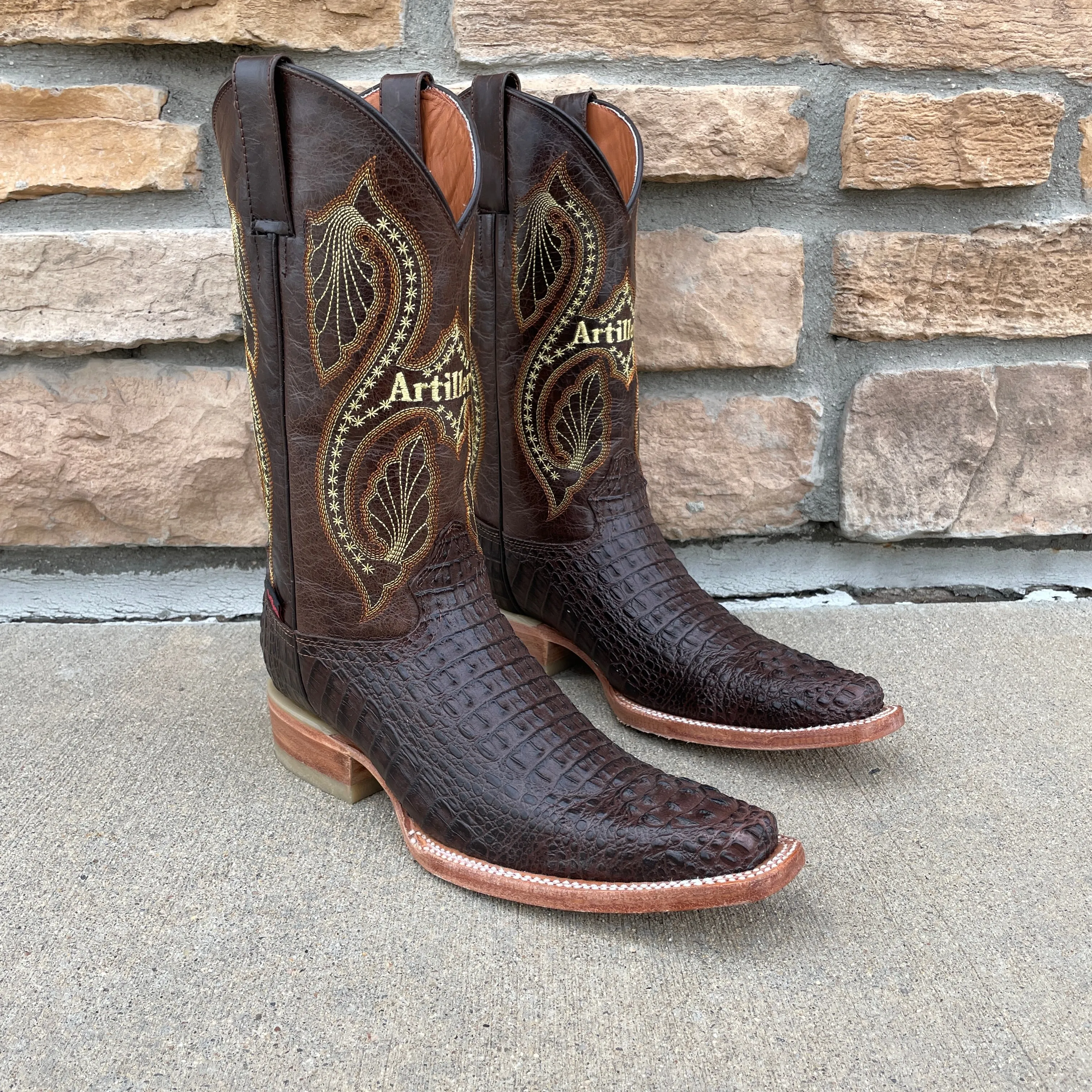 Men's Artillero Brown Crocodile Print Italian Square Toe