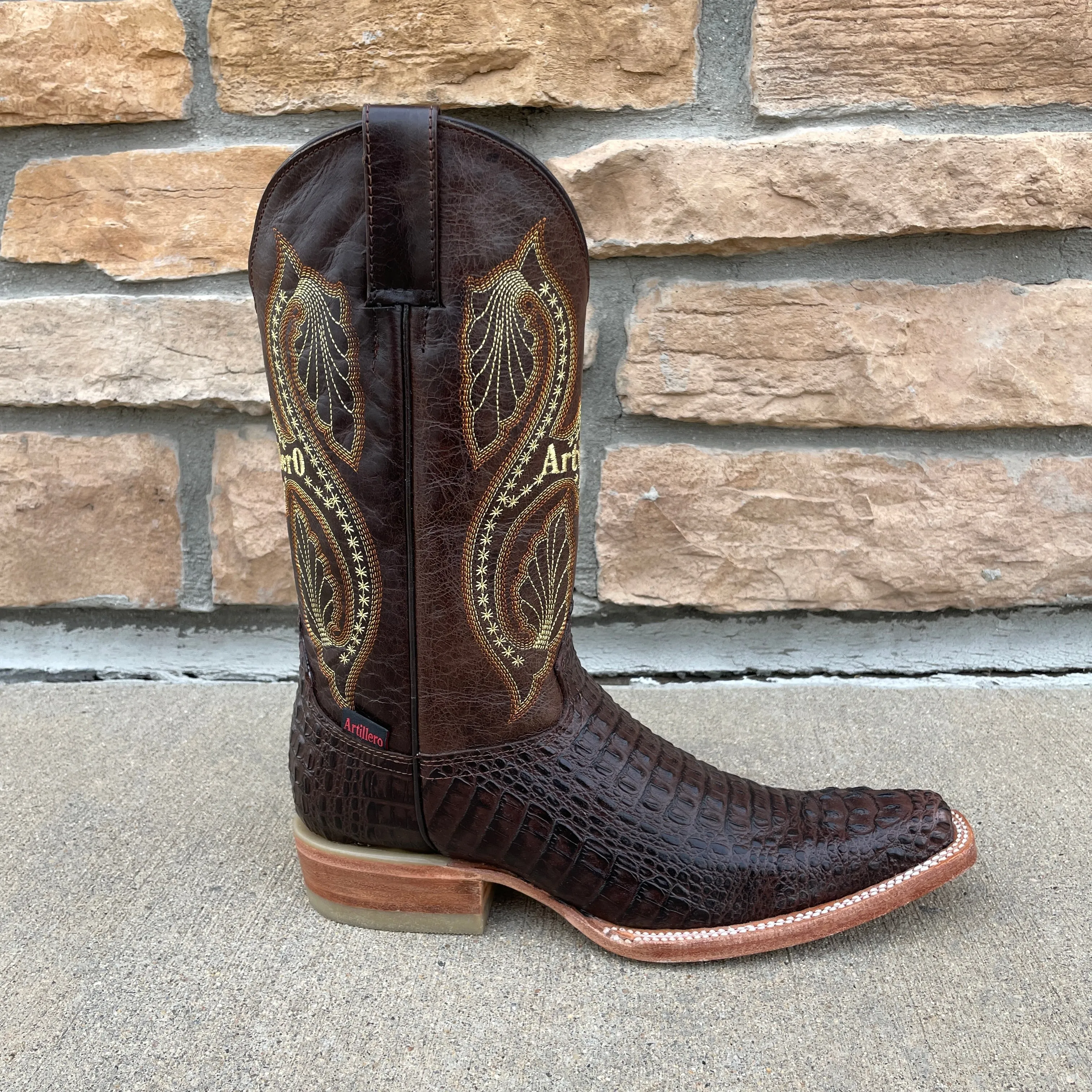Men's Artillero Brown Crocodile Print Italian Square Toe