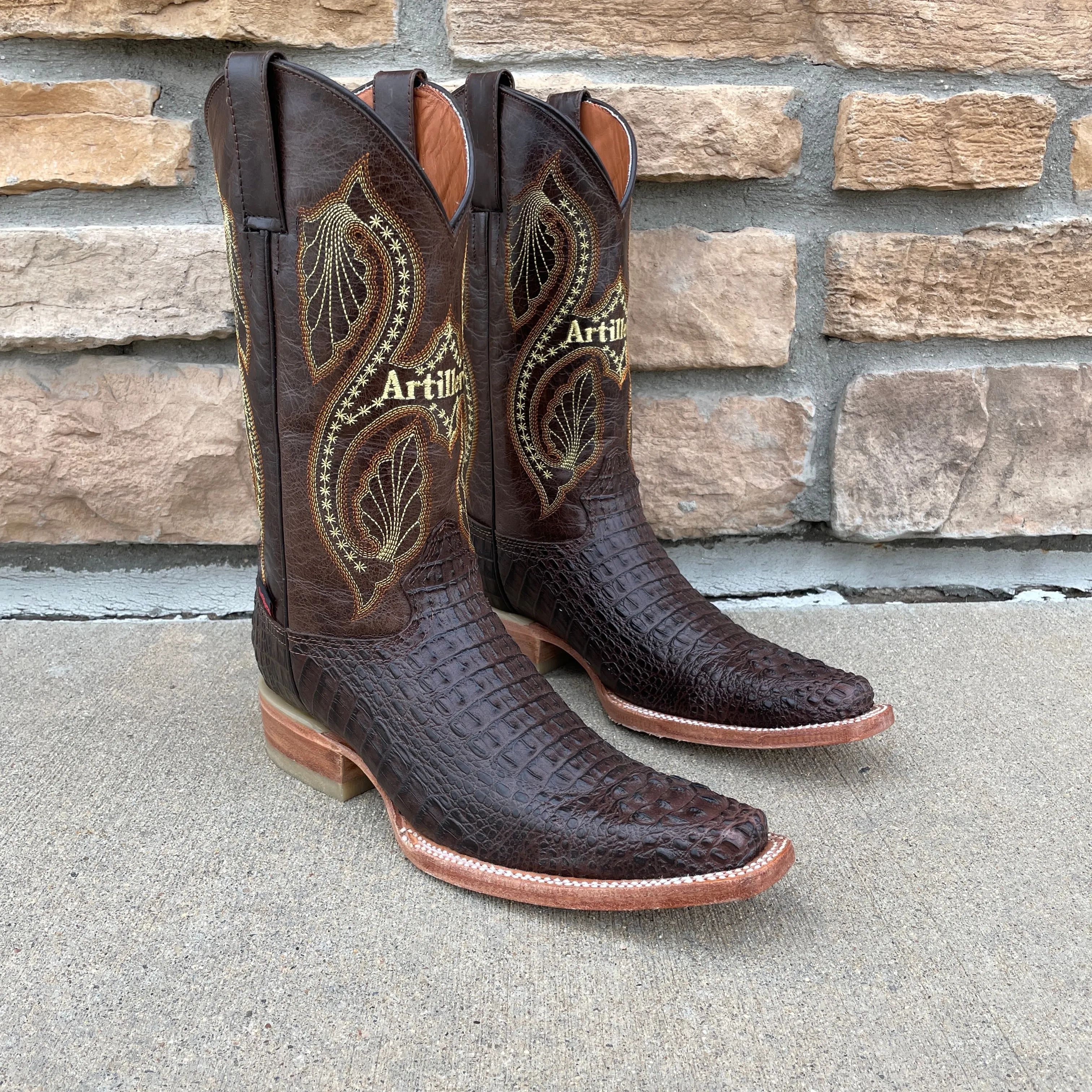 Men's Artillero Brown Crocodile Print Italian Square Toe