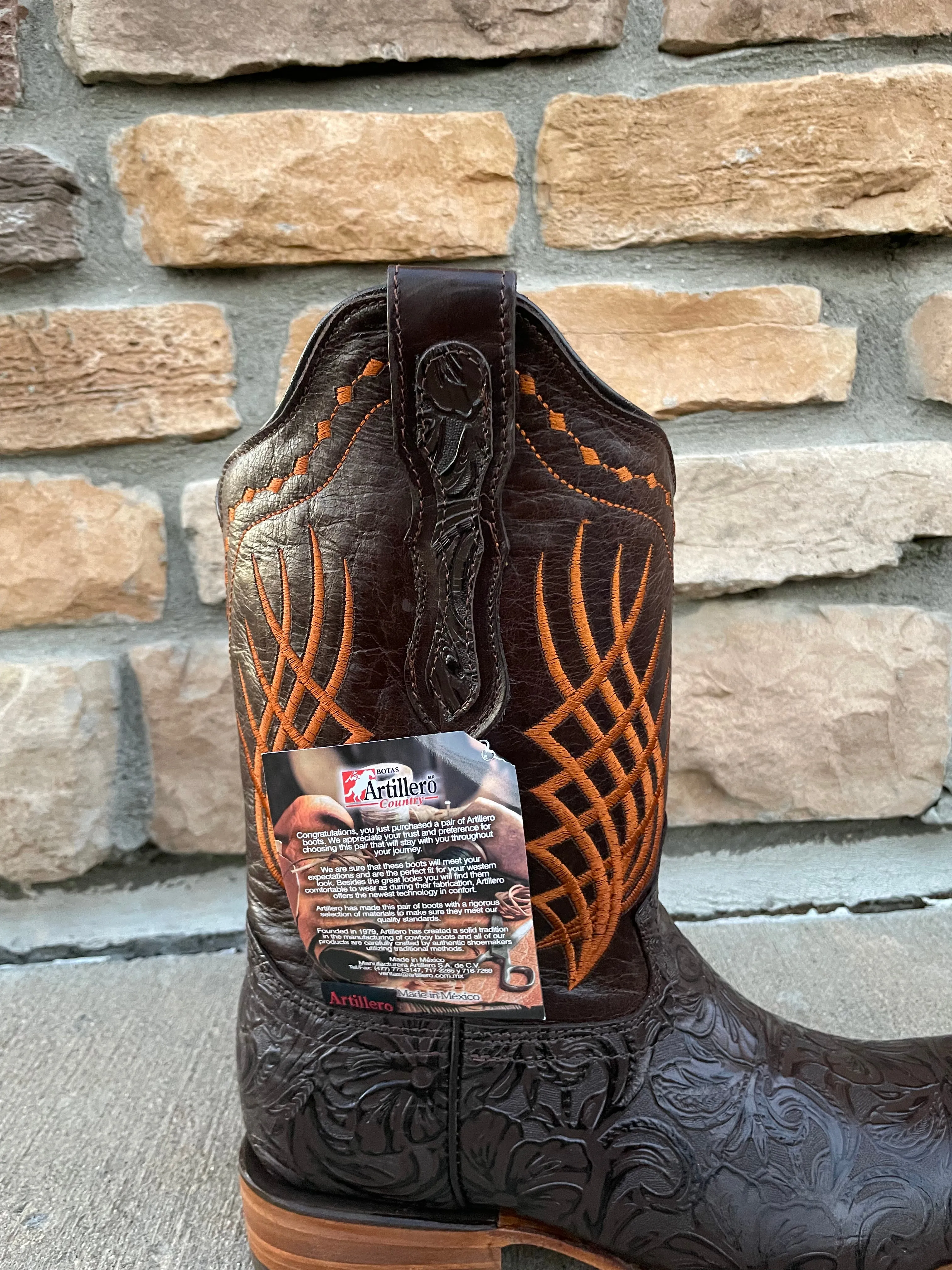Men's Artillero Hand Tooled Chiseled Print Wide Square Toe