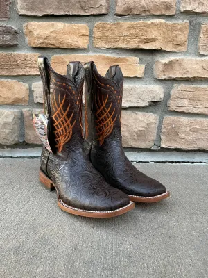 Men's Artillero Hand Tooled Chiseled Print Wide Square Toe