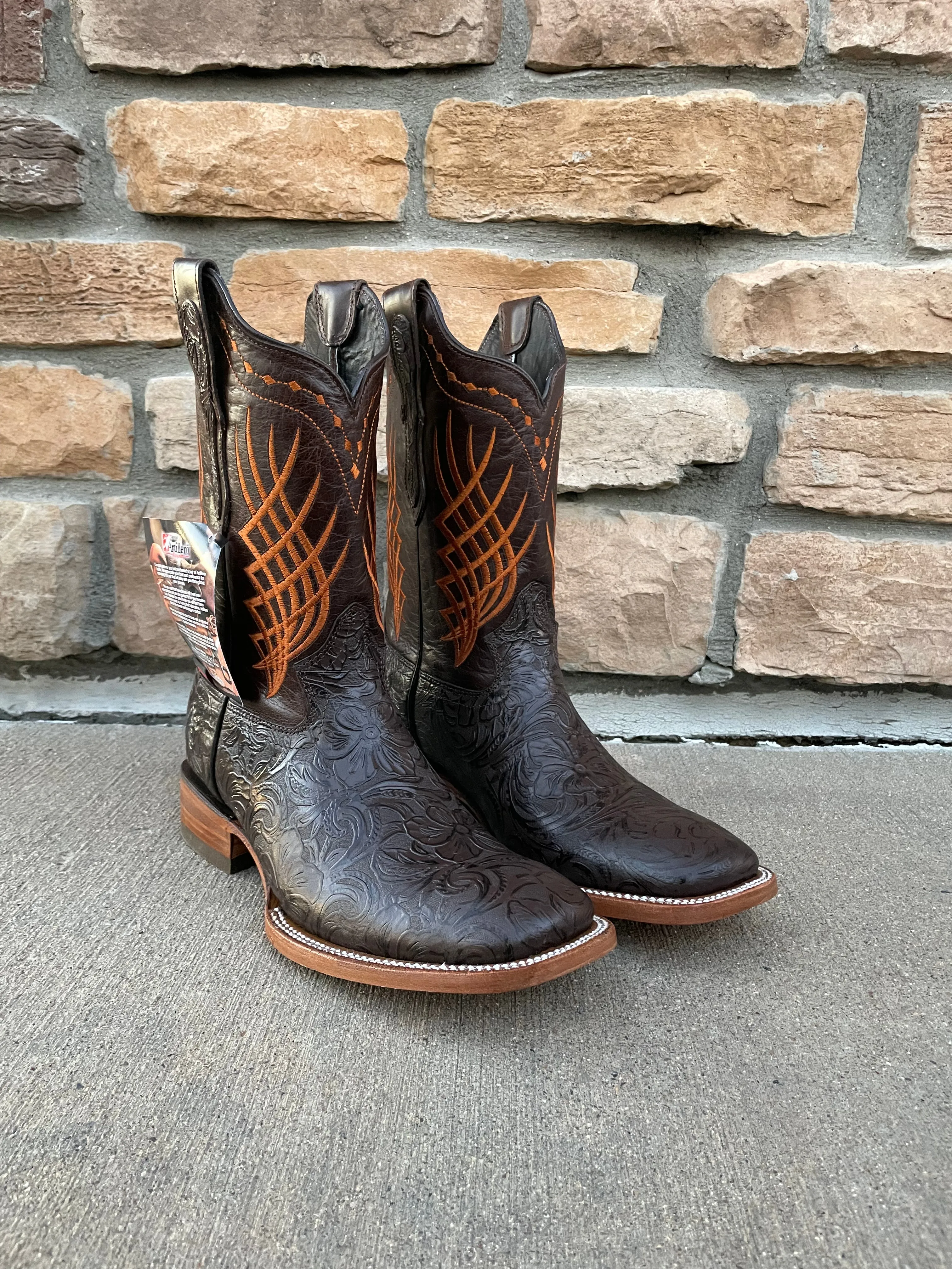 Men's Artillero Hand Tooled Chiseled Print Wide Square Toe