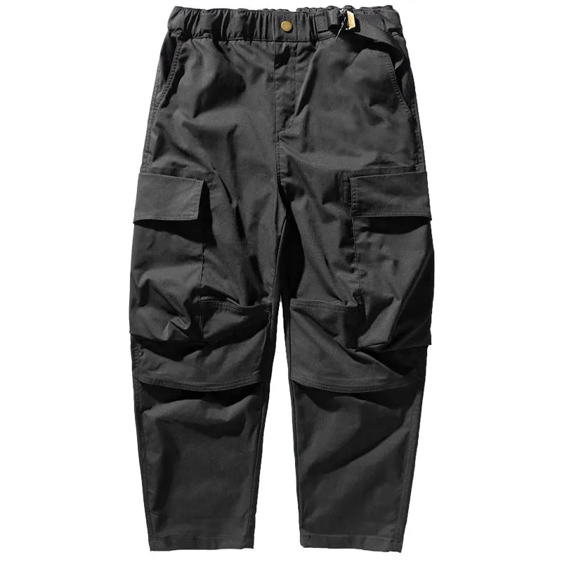 Men's Retro Loose Woven Tooling Pants - Pure Cotton Washed Old Casual Multi-Pocket Wide-Leg Daddy Pants