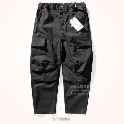 Men's Retro Loose Woven Tooling Pants - Pure Cotton Washed Old Casual Multi-Pocket Wide-Leg Daddy Pants