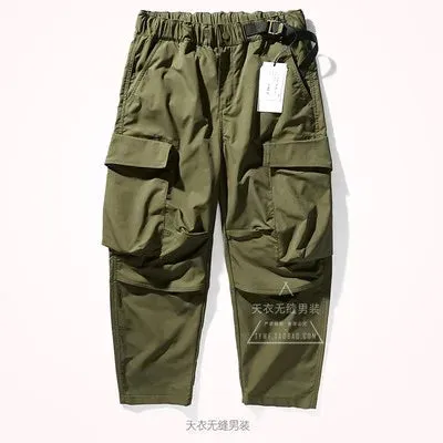 Men's Retro Loose Woven Tooling Pants - Pure Cotton Washed Old Casual Multi-Pocket Wide-Leg Daddy Pants