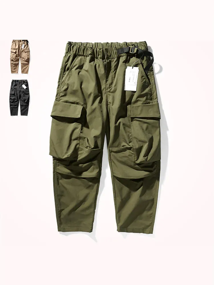 Men's Retro Loose Woven Tooling Pants - Pure Cotton Washed Old Casual Multi-Pocket Wide-Leg Daddy Pants