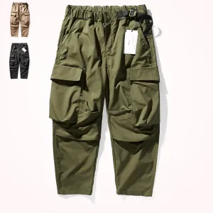 Men's Retro Loose Woven Tooling Pants - Pure Cotton Washed Old Casual Multi-Pocket Wide-Leg Daddy Pants