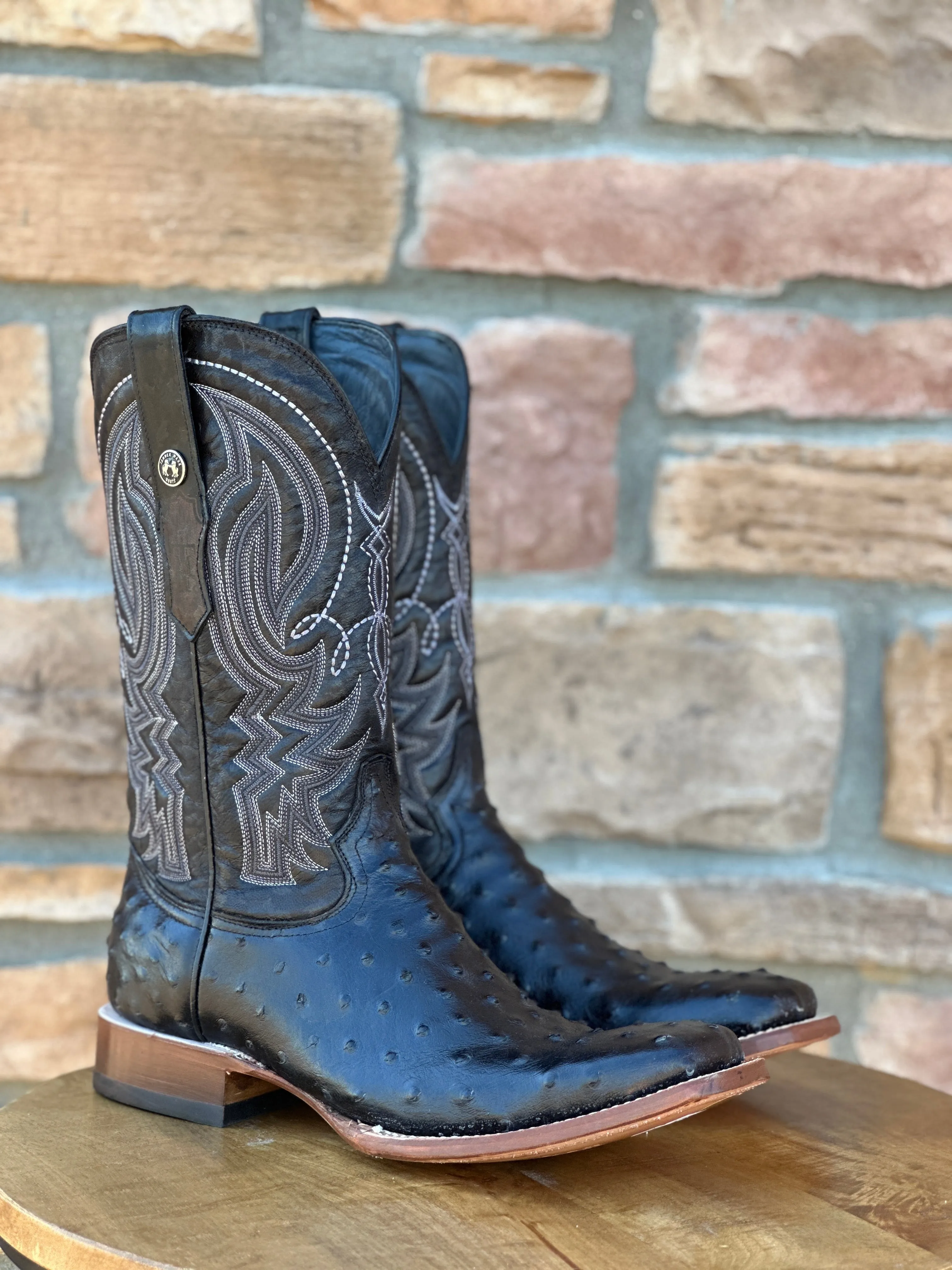 Men's Tanner Mark Black Ostrich Print Boots