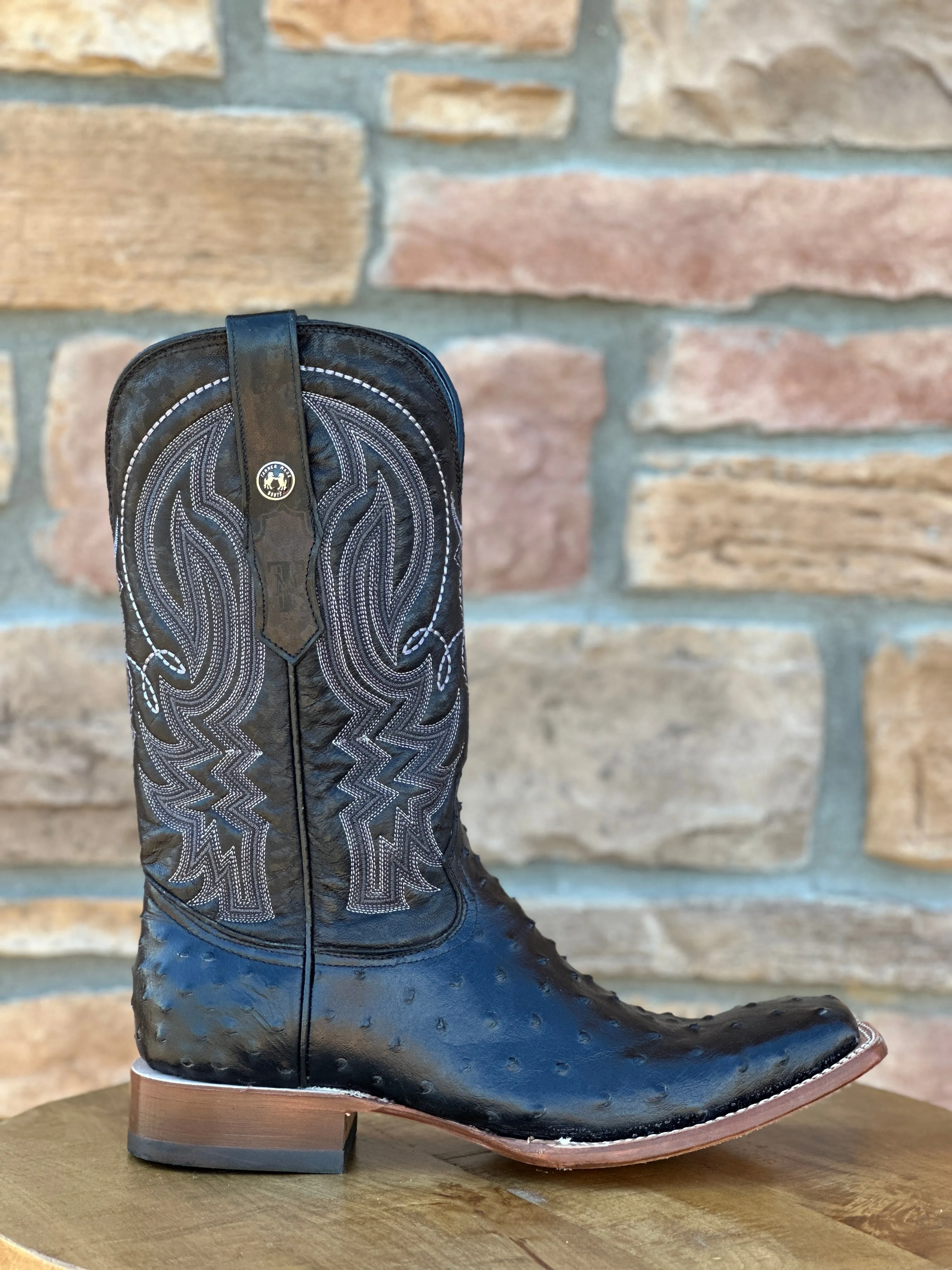 Men's Tanner Mark Black Ostrich Print Boots