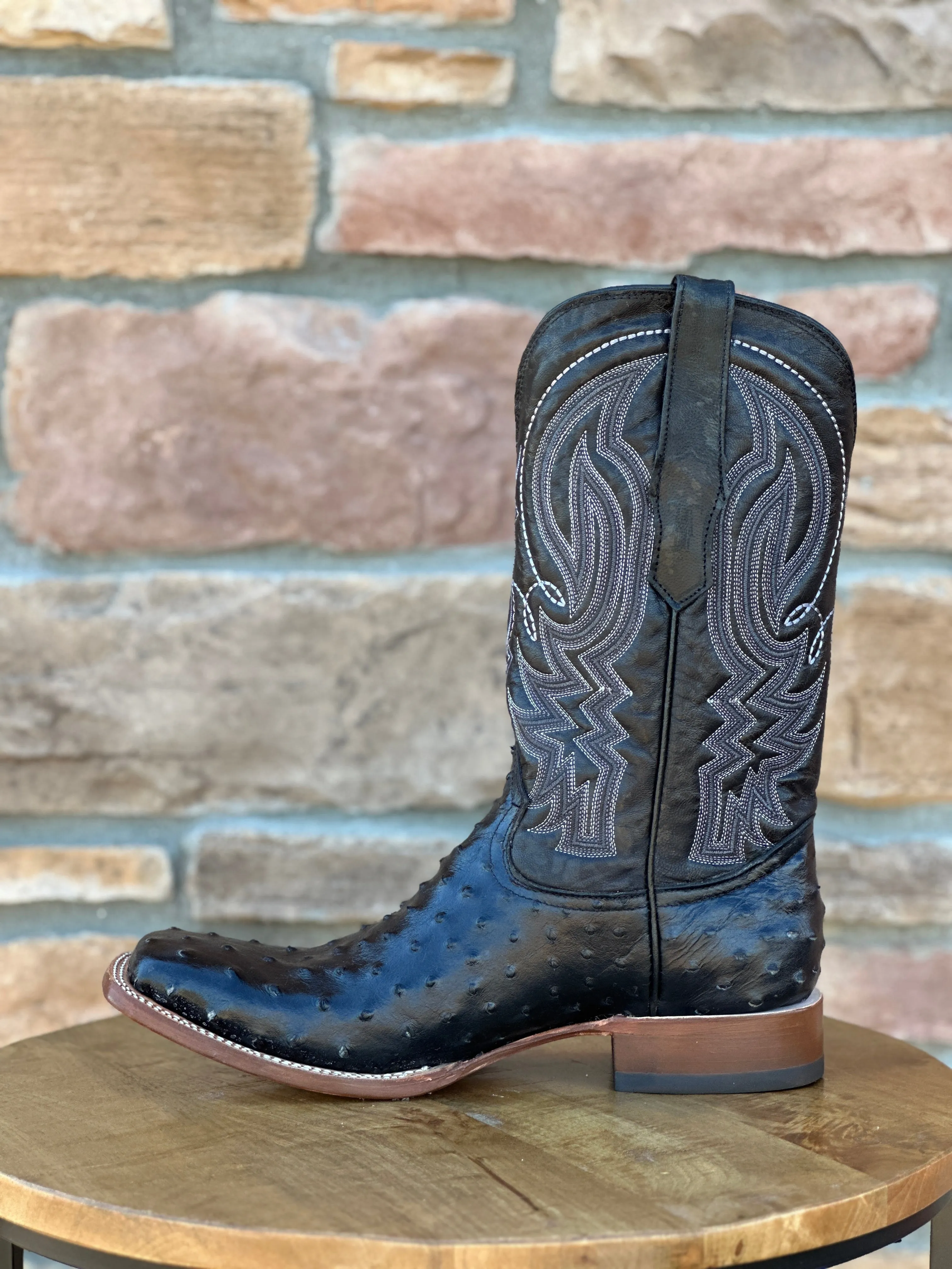 Men's Tanner Mark Black Ostrich Print Boots