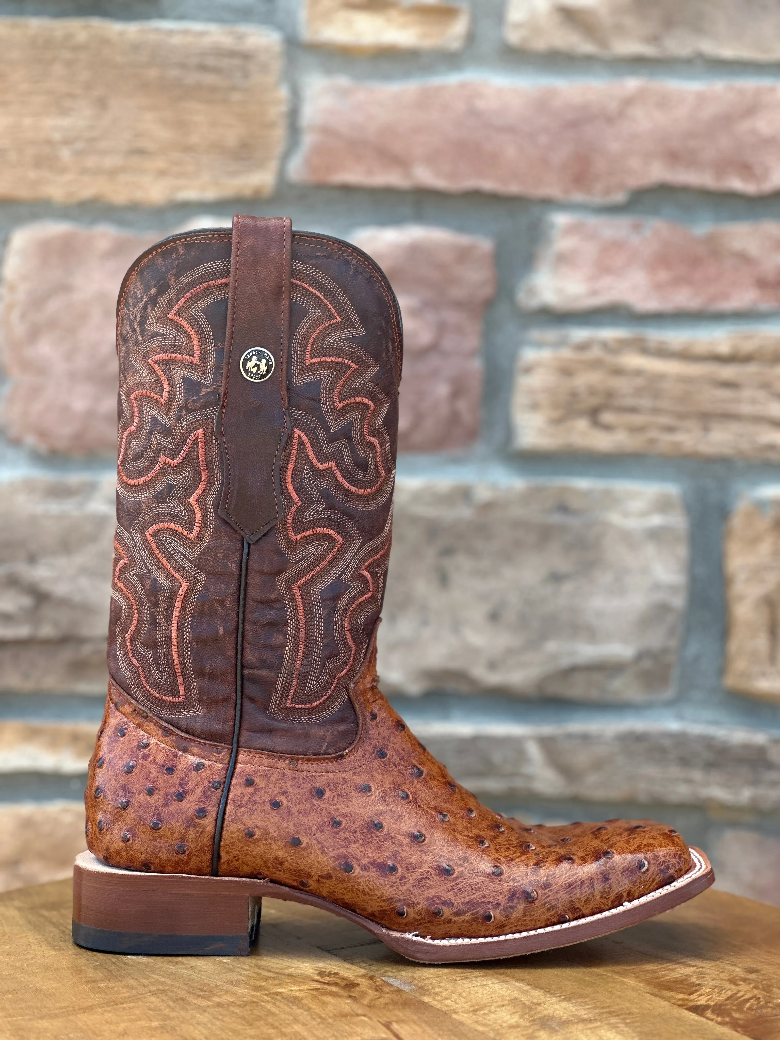 Men's Tanner Mark Cognac Ostrich Print Boots