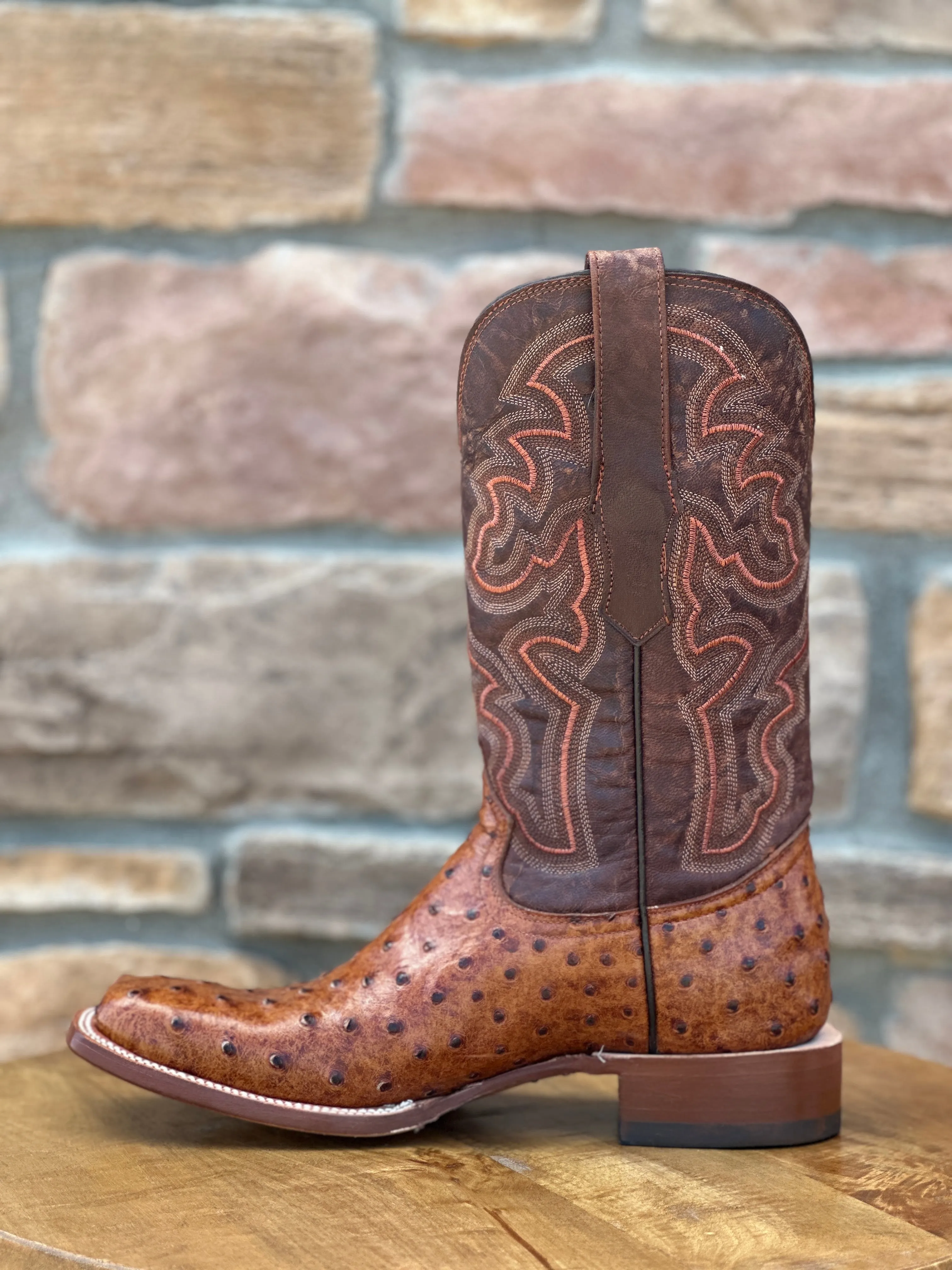 Men's Tanner Mark Cognac Ostrich Print Boots