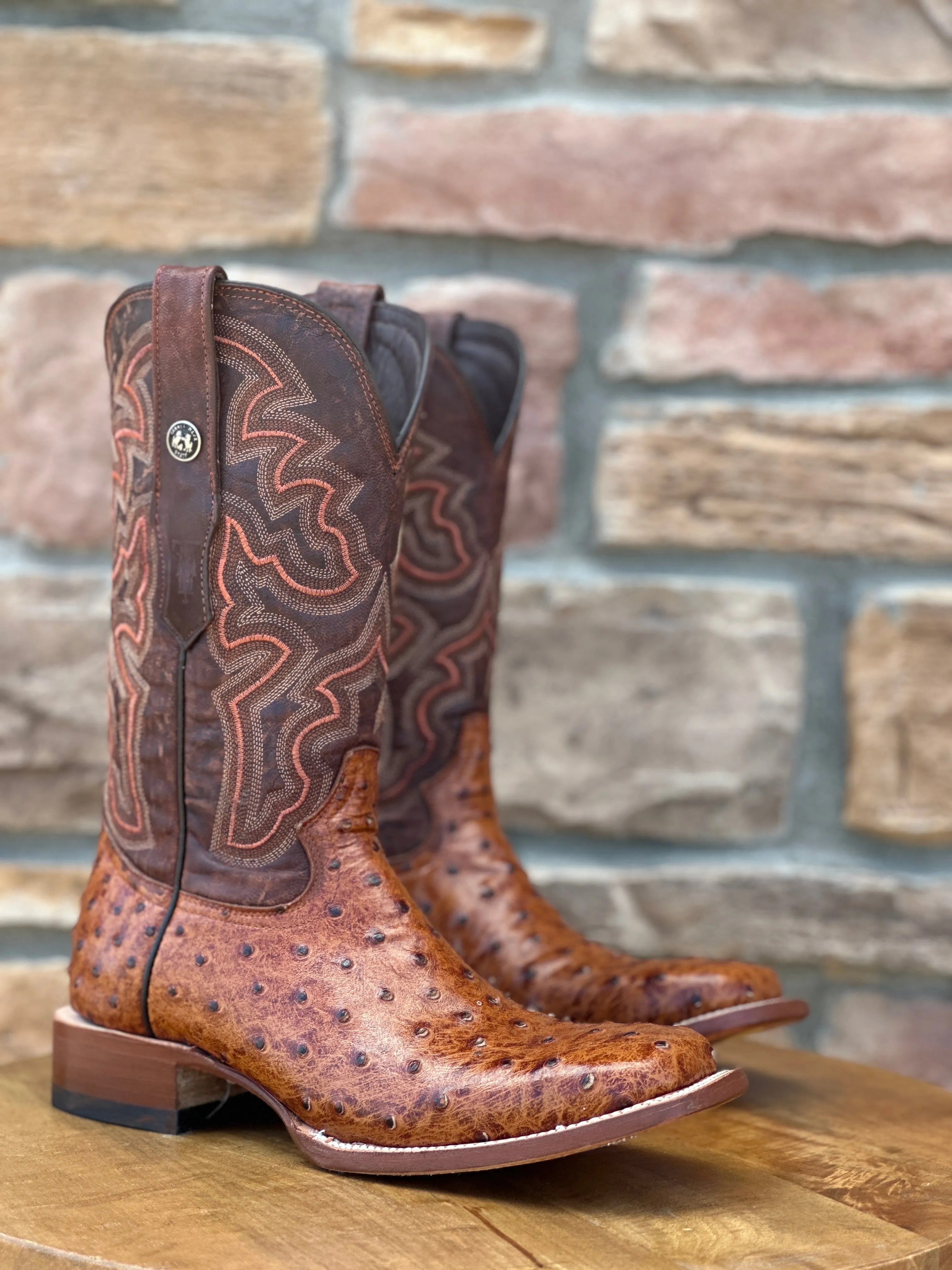 Men's Tanner Mark Cognac Ostrich Print Boots