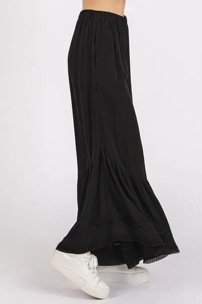 Mittoshop Lace Ruffle Asymmetric Hem Wide Leg Pants