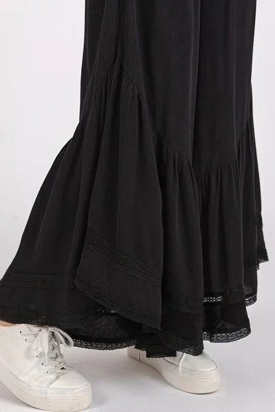Mittoshop Lace Ruffle Asymmetric Hem Wide Leg Pants