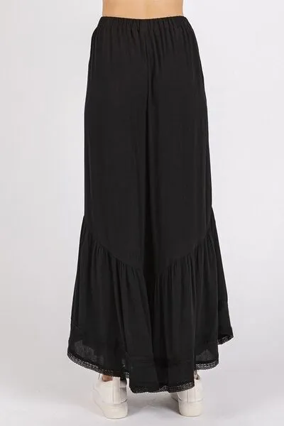 Mittoshop Lace Ruffle Asymmetric Hem Wide Leg Pants