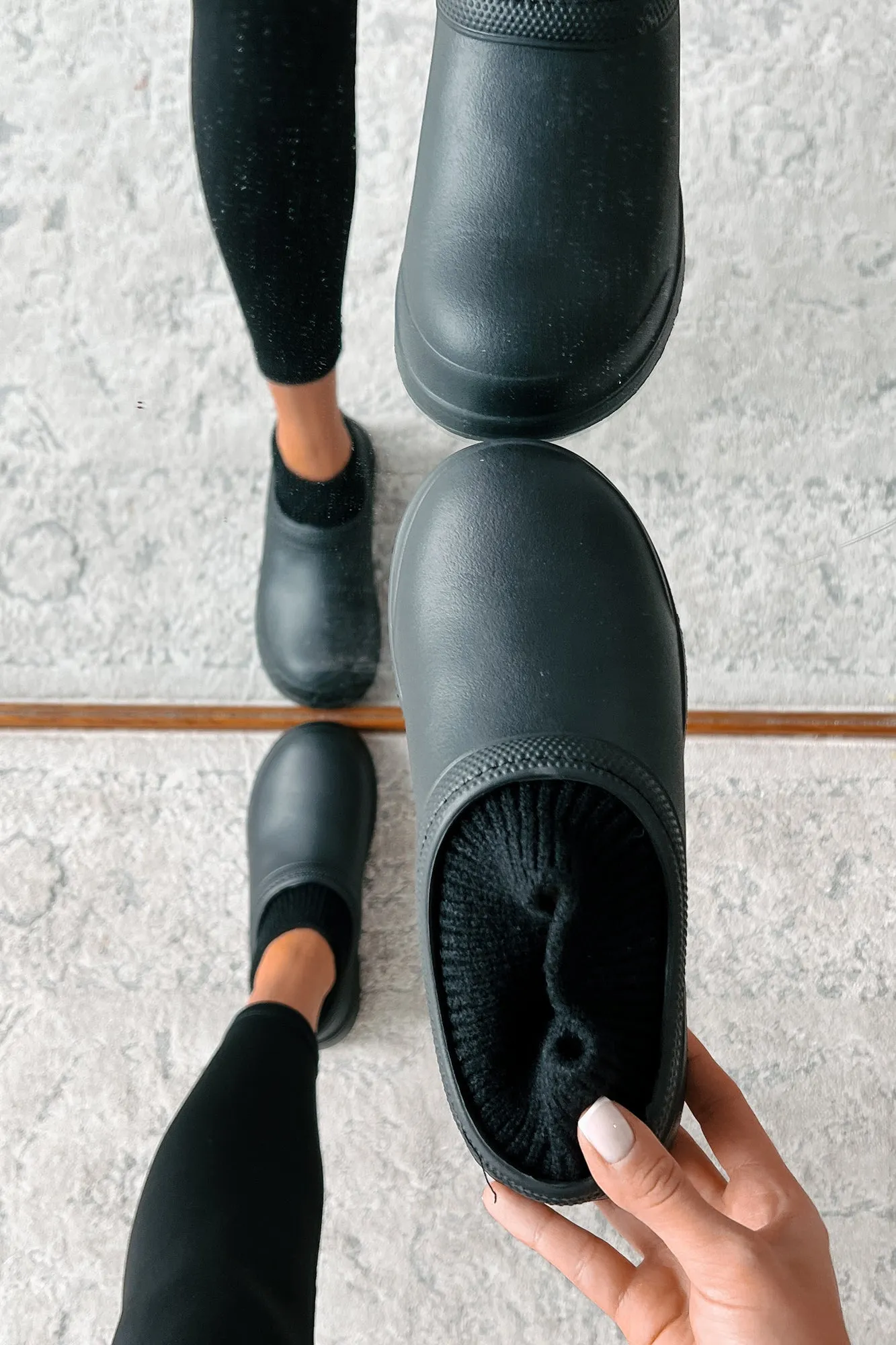 My Version Of Paradise Ankle Knit Rubber Clogs (Black)