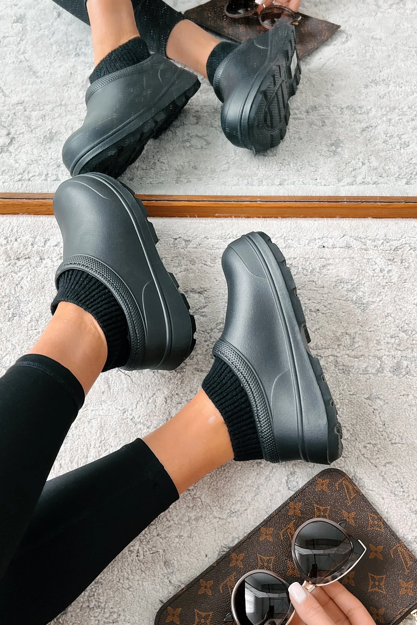 My Version Of Paradise Ankle Knit Rubber Clogs (Black)