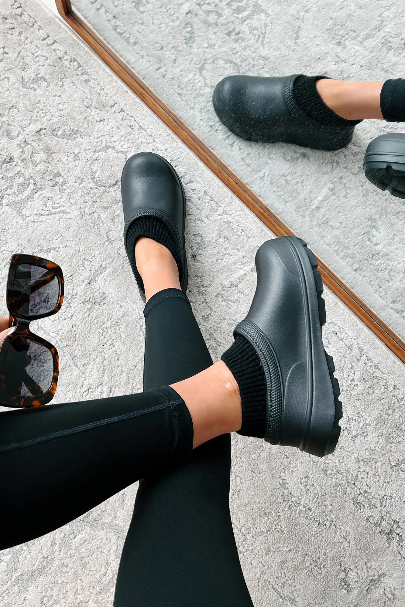 My Version Of Paradise Ankle Knit Rubber Clogs (Black)