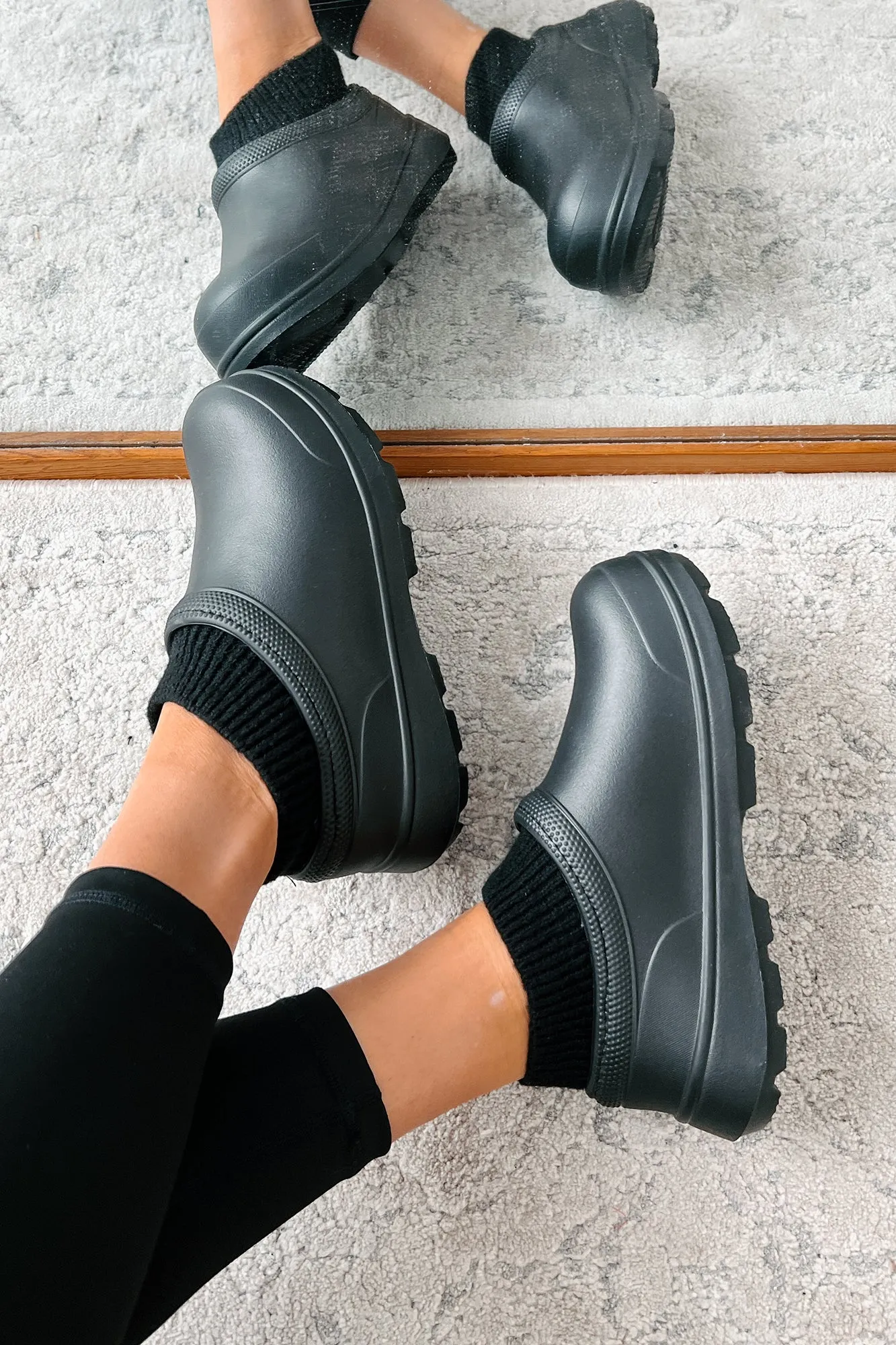 My Version Of Paradise Ankle Knit Rubber Clogs (Black)