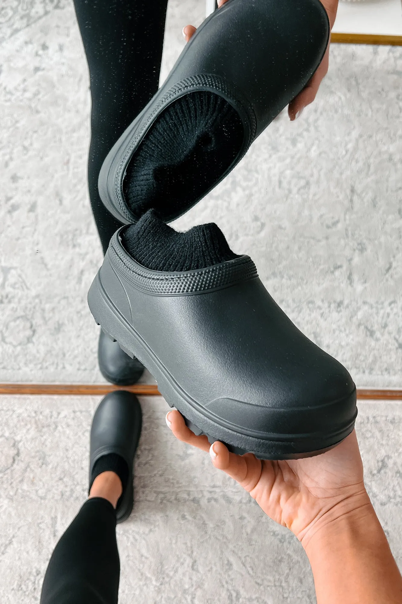 My Version Of Paradise Ankle Knit Rubber Clogs (Black)