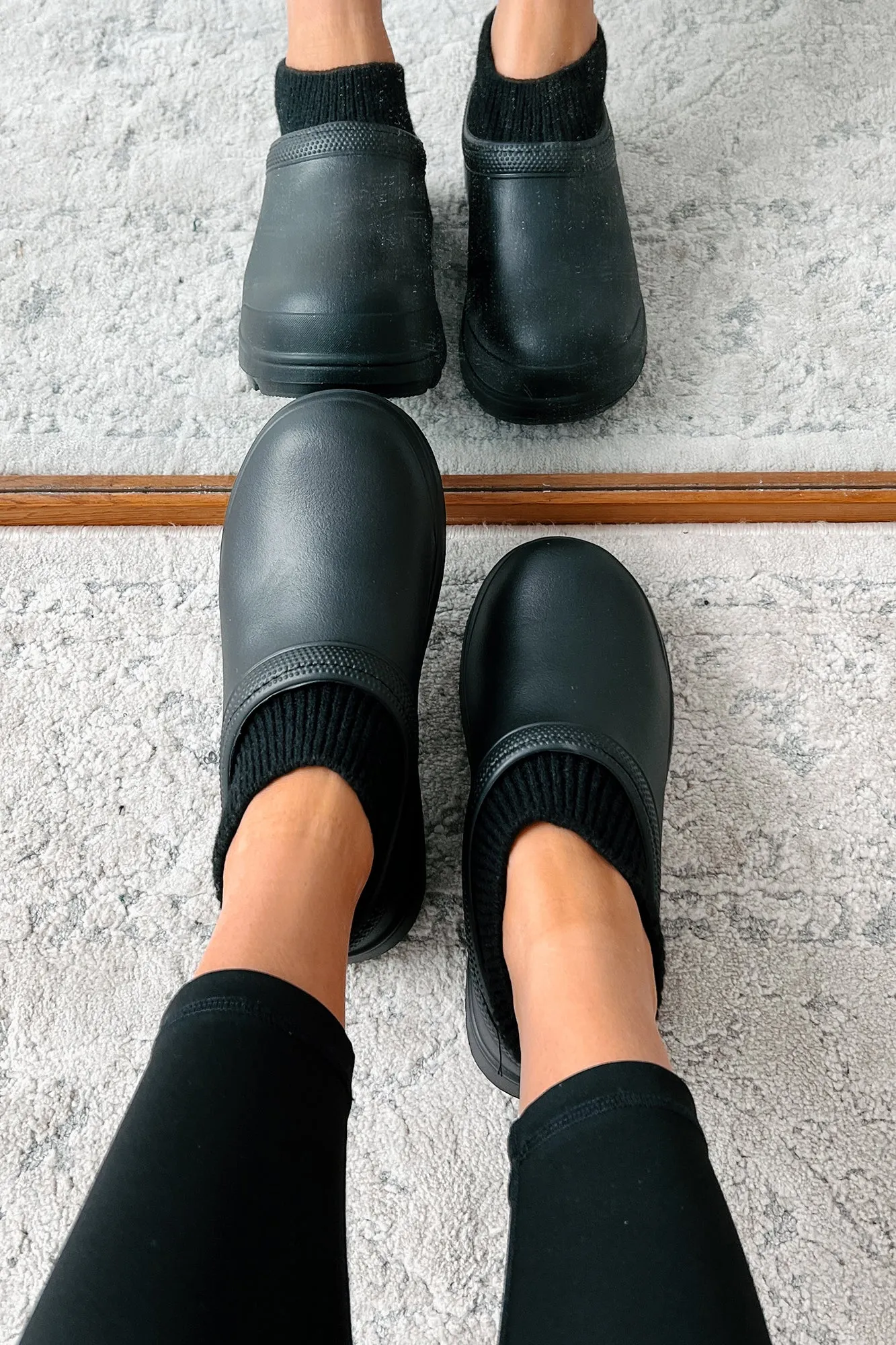 My Version Of Paradise Ankle Knit Rubber Clogs (Black)