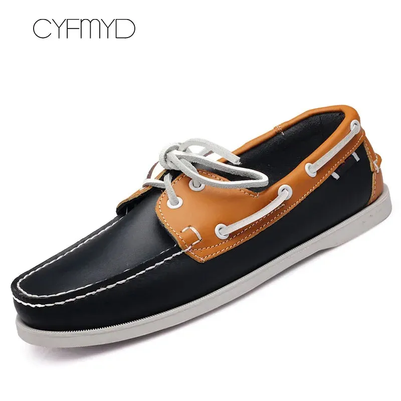 New Genuine Leather Men's Casual Boat shoes Women Loafers Driving Fashion Unisex Handmade Shoes Lace-up