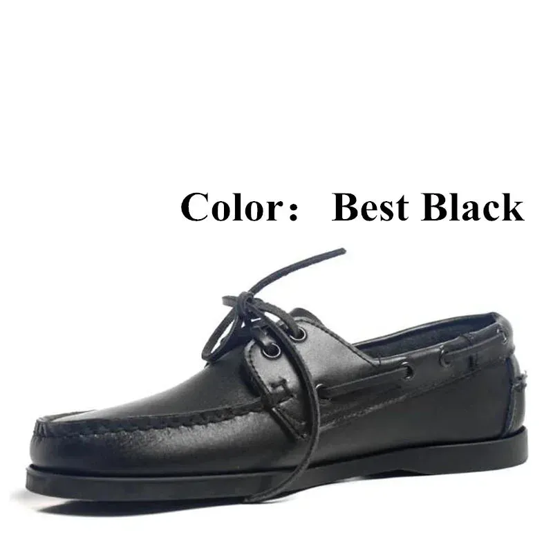 New Genuine Leather Men's Casual Boat shoes Women Loafers Driving Fashion Unisex Handmade Shoes Lace-up