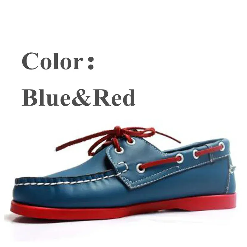New Genuine Leather Men's Casual Boat shoes Women Loafers Driving Fashion Unisex Handmade Shoes Lace-up