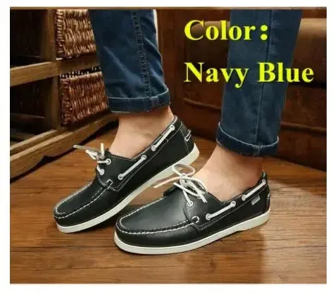 New Genuine Leather Men's Casual Boat shoes Women Loafers Driving Fashion Unisex Handmade Shoes Lace-up