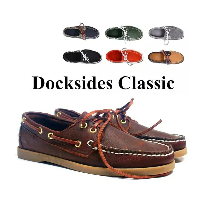 New Genuine Leather Men's Casual Boat shoes Women Loafers Driving Fashion Unisex Handmade Shoes Lace-up