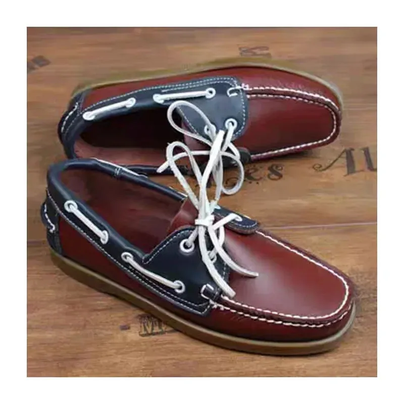 New Genuine Leather Men's Casual Boat shoes Women Loafers Driving Fashion Unisex Handmade Shoes Lace-up