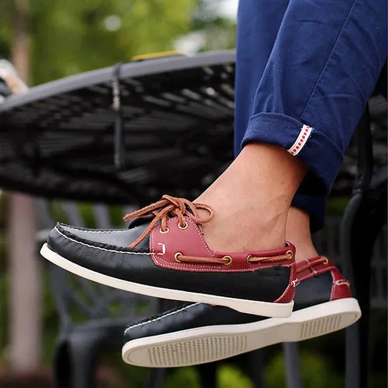 New Genuine Leather Men's Casual Boat shoes Women Loafers Driving Fashion Unisex Handmade Shoes Lace-up