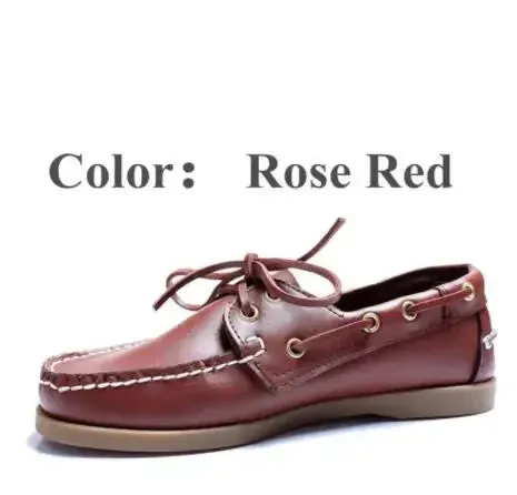 New Genuine Leather Men's Casual Boat shoes Women Loafers Driving Fashion Unisex Handmade Shoes Lace-up