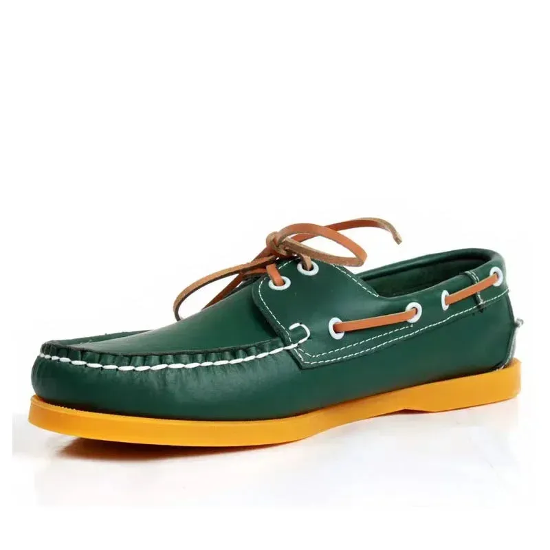 New Genuine Leather Men's Casual Boat shoes Women Loafers Driving Fashion Unisex Handmade Shoes Lace-up