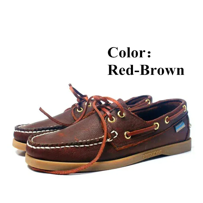 New Genuine Leather Men's Casual Boat shoes Women Loafers Driving Fashion Unisex Handmade Shoes Lace-up
