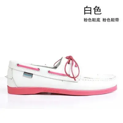 New Genuine Leather Men's Casual Boat shoes Women Loafers Driving Fashion Unisex Handmade Shoes Lace-up