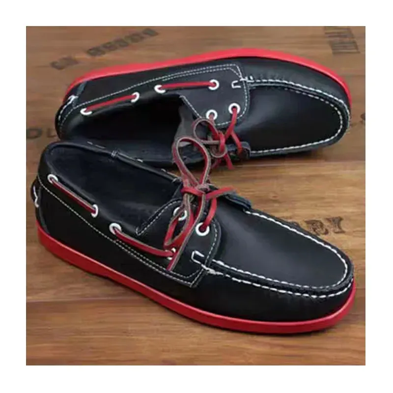 New Genuine Leather Men's Casual Boat shoes Women Loafers Driving Fashion Unisex Handmade Shoes Lace-up