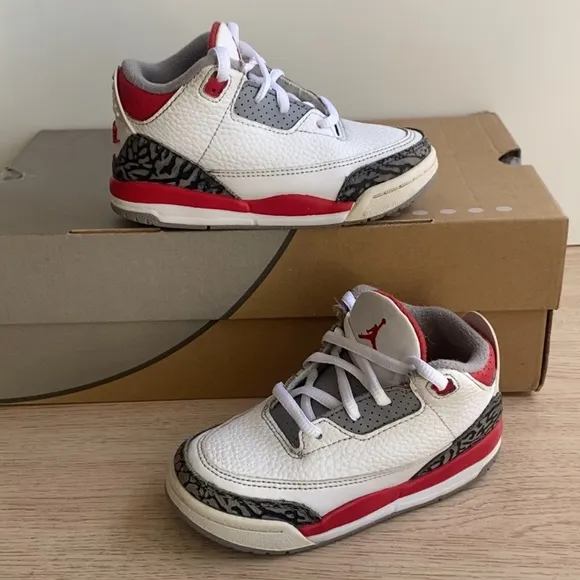 Nike Air Jordan 3 Retro Cement Fire Red Toddler Sneakers- SZ 9 C