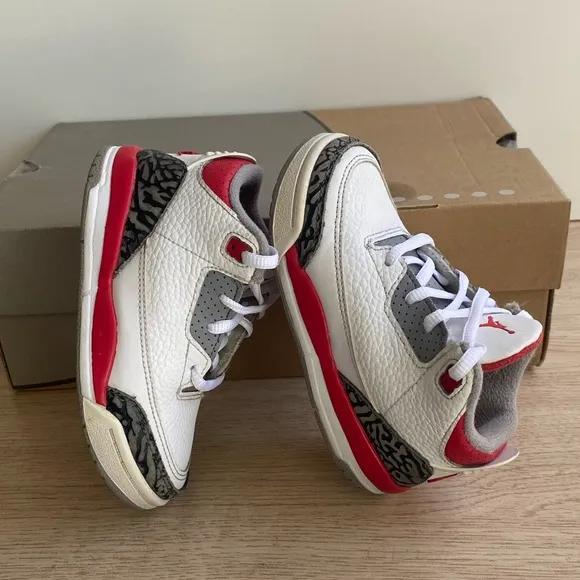 Nike Air Jordan 3 Retro Cement Fire Red Toddler Sneakers- SZ 9 C