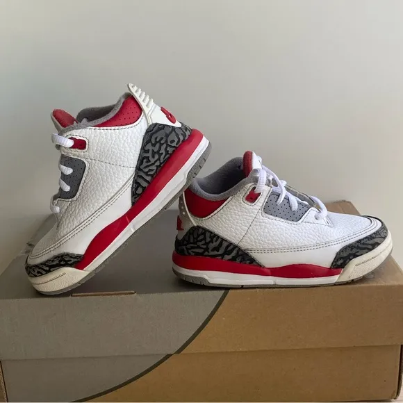 Nike Air Jordan 3 Retro Cement Fire Red Toddler Sneakers- SZ 9 C