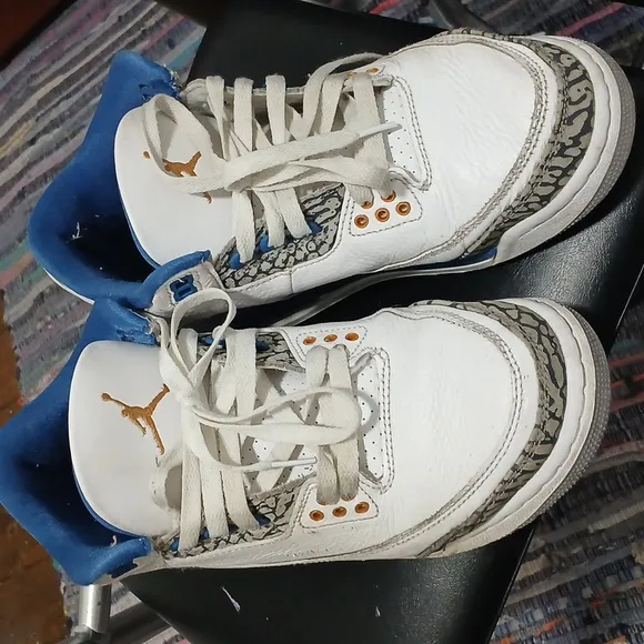 Nike Air Jordan Retro 3 Blue Gold Washington Wizards Mid Sneakers 6.5 Kids